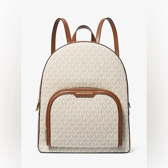🧡SALE‼️🧡NWT Michael Kors $558 Large Jaycee Logo Vanilla Backpack with MK Print - Picture 3 of 5